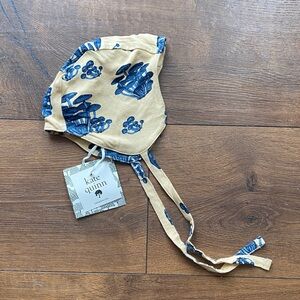 Kate Quinn Mushroom Print Kids Bonnet in Tan and Blue New with Tags!